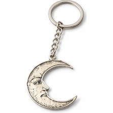 Herşey Nota Yüz Figürlü Ay Tasarımlı Gümüş Renk Unisex Anahtarlık