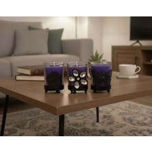 Artepieza Metal Standlı Dekoratif Cam Bardak 3’lü Mum Seti - Mor Hediyelik Tasarım Mumlar-Taşlı ve Metal Tasarımlı Cam Muhafazalı 3’lü Mor Mum Seti 7,5*5 cm