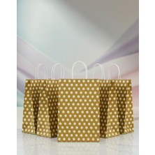 Aybaş Kağıtçılık 1.kalite 18X24 cm ( 10 Adet ) Gold Renk Beyaz Benekli Kraft Kağıt Çanta,hediye Poşeti,hediye Paketi