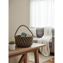 Panalı Kulplu Orta Boy Jüt Halat Örgü Sepet – 21X21X10 cm