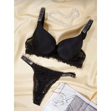 Janus Siyah Dantel Detaylı Bralet Sütyen Takım Balenli