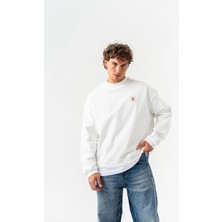 Dune Ethnic Red Art Oversize Pamuk 3 İplik Şardonlu Beyaz SweatShirt