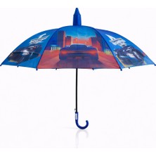 Elif Engin Katlanabilen Koruma Kılıflı Bardakli Düdüklü 70 cm Yarış Arabalı Mavi Erke Çocuk Şemsiye