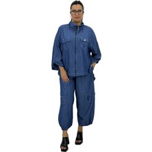 Büyük Beden Viskon Fermuarlı Cep Detaylı Kapri Kol Jogger Ikili Takım Türk Malı Maxlive