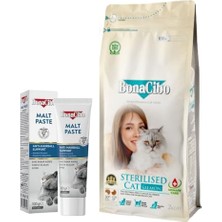 Bonacibo Somonlu ve Balıklı Kısırlaştırılmış Kedi Maması 2 kg + Malt Paste 100 gr - Balık Sever Kedilere Özel Set