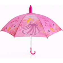 Elif Engin Katlanabilen Koruma Kılıflı Bardaklı Düdüklü 70 cm! Prenses Desenli Pembe Kız Çocuk Şemsiyesi