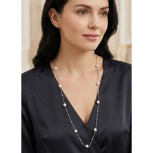 Aytens Takı Gerçek Kültür Incisi Dorika Detaylı Gümüş Renk Çelik Kolye 60CM Kararmaz