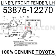 TŞT Toyota Corolla Ön Çamurluk Davlumbazı Sol 2000-2002 (Oem No:  5387612270)