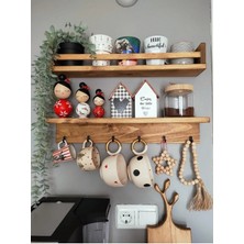 KütükOn 50 cm Ahşap Kahve Köşesi Baharatlık Askılık Terek 2 Li Raf Seti ( 6 Adet Fincan Askılıdır )