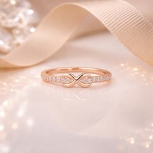 925 Ayar  Rose  Gold  Kaplama  Zirkon Taşlı  Sonsuzluk  Gümüş  Yüzük