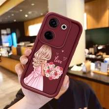 HONTINGA Tecno Camon 20 ile Uyumlu Kılıfı Düşüme Önleyici Basitlik Anti Düşme Kamera Korumali Karikatür Bordo Desen Yumuşak Silikon Telefon Kılıfı Kadın ve Erkek Için Uygundur K2-7132