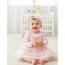 MİNİM Puanlı Tüllü Saç Bantlı 2 Li Kız Bebe Elbise - Bayramlık - Doğum Günü