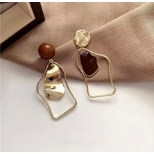 İTHAL Geometrik Asimetrik Sarkıt Küpe, Altın Rengi Metal