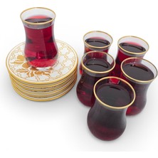 Sudedi Home Altın Yaldızlı Desenli Çay Bardağı Takımı 6 Kişilik Cam Çay Seti