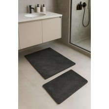 Banyo Paspas Seti 2'li Antrasit Yumuşak Kaymaz Taban Yıkanabilir Leke Tutmaz 60X100-40X60