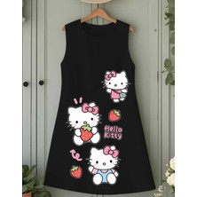 Punix Kids Punıx Kids Özel Seri Hello Kitty Üç Çilek Baskılı Kolsuz Yazlık %100 Pamuk Kız Çocuk Trend Elbise