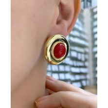 Mistik Silver Yuvarlak Geometrik Çokgen Gümüş Küpe | Büyük Taşlı Küpeler | Gümüş Minimalist Küpe