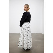 Molly Nelly Kadın Pileli Puantiyeli Uzun Fermuarlı Etek