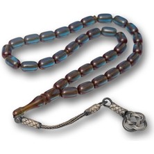 Erseyy Gümüş Kazaz Püsküllü Kapsül Kesim Mavi Sıkma Kehribar Tesbih