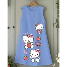 Punix Kids Punıx Kids Özel Seri Hello Kitty Üç Çilek Baskılı Kolsuz Yazlık %100 Pamuk Kız Çocuk Trend Elbise