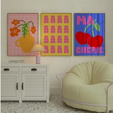 Pam Studio Renkli Pop Art Poster Seti – Gummy Bear, Çiçek Vazo Tasarımı | Modern Duvar Dekoru 3’lü Set