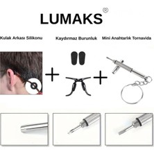 Lumaks Gözlük Sabitleyici Set | Kulak Arkası Silikonu + Kaydırmaz Burunluk + Mini Anahtarlık Tornavida
