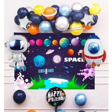 Lüks Uzay Temalı Brandalı ve Roket Astronot Balonlu Zincir Balon Doğum Günü Parti Seti Süsü