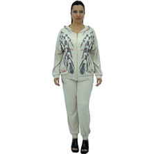 Büyük Beden Likralı Taşlı Spor Şık Alt Üst Kapüşonlu Kadın Takım