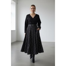 Molly Nelly Kadın Pileli Puantiyeli Uzun Fermuarlı Etek