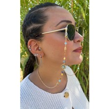 Lumaks Gözlük Zinciri Altın Renkli Turkuaz Taş Detaylı Şık Tasarım