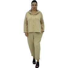 DARKWIN Büyük Beden Pamuklu Kapitone Fermuarlı Kapüşonlu Kadın Eşofman Takımı Türk Malı Darkwın