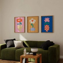 Pam Studio Modern Çiçek Illüstrasyon Poster Seti 3’lü – Soyut Vazo ve Renkli Çiçek Desenli Duvar Tablosu