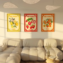 Pam Studio Retro Fruit Market Poster Seti – Portakal, Çilek, Limon Illüstrasyonlu 3’lü Tablo Seti