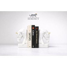 Doremcy Kübik At Başı Kitap Tutacağı Biblo 10X19 cm | Dekoratif Kitap Desteği | Gold – Gümüş – Siyah – Beyaz