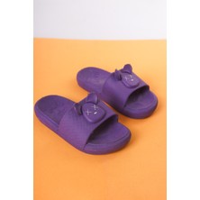 Craftique Lila Kız Çocuk Terlik Kaydırmaz Tabanlı Hayvan Figürlü Kreş Havuz Günlük Yaz Ayakkabı