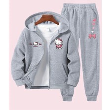 Punix Kids Punıx Kids Özel Seri Hello Kitty Baskılı Kapüşonlu Tam Fermuarlı Kışlık 2 Li Kız Çocuk Eşofman Takımı