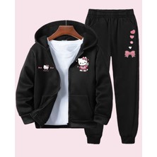 Punix Kids Punıx Kids Özel Seri Hello Kitty Baskılı Kapüşonlu Tam Fermuarlı Kışlık 2 Li Kız Çocuk Eşofman Takımı