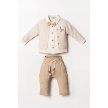 Miniğimin Cicileri Minigimin Cicileri Zurefa Nakışlı Triko Hırka 4'lü Erkek Bebek Takım - Bej