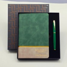 Nevamel Yeşil Şeritli Defter ve Yeşil Metal Kalem Set