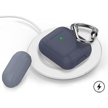 Storemax Airpods 1-2 Nesil Uyumlu Silikon Kılıf – Mat Yumuşak Dokulu, Darbe Emici, Kemer Klipsli Karabina, Kablosuz Şarj Destekli, Yedek Üst Kapak Hediyeli, Toz Geçirmez Koruyucu Kılıf Laciver Mavi