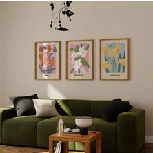 Pam Studio Renkli Çiçek Poster Seti – Poppy, Magnolia, Narcissus | Modern Illüstrasyonları 3’lü Duvar Tablosu