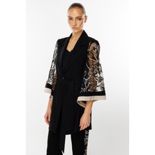 Modailgi Kolları Evaze Güpürlü Uzun Ceket  7113