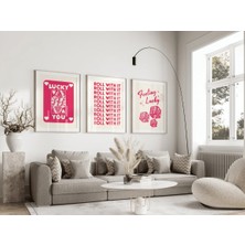 Pam Studio Lucky You Poster Seti – Pembe Retro 3’lü Motivasyon ve Şans Temalı Duvar Tablosu