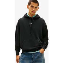 Tommy Hilfiger Relaxed Overdyed Flag Hood Erkek Siyah Sweatshirt.bds