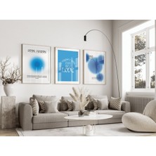 Pam Studio Mavi Spiritüel Enerji Poster Seti – 3’lü Ilham ve Denge Temalı Modern Duvar Tablosu