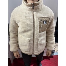 Pelüş Astarlı Kışlık Mont Krem