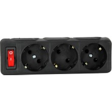 Storemax 3lü Anahtarlı, Üçlü Topraklı Priz Duvar Tipi Çoklayıcı Fiş, Siyah Renk, 16A 250 Volt, Max 3600 Watt (Siyah)