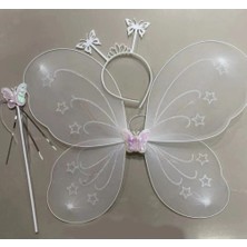 Nevamel Beyaz Renk Kelebek Kanadı Tacı ve Sopası