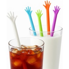 6'lı Renkli El Şeklinde Karıştırıcı Çubuklar, Plastik Bardak Süsü, 6 Adet, Çok Renkli