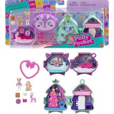 Polly Mini Oyuncaklar Mikro Bebek, Aksesuarlar, Evcil Hayvan Figürü ve Klipsli Seyahat Oyuncağı Içeren ve Üst Üste Koyulabilen Yılbaşı Temalı Kompakt Oyun Setleri Paketi, JGM53